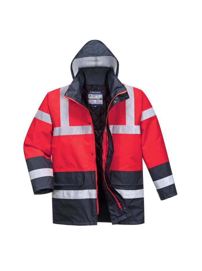 Hi-Vis Contrast Winter Traffic Jacket , L, R, Red/Navy