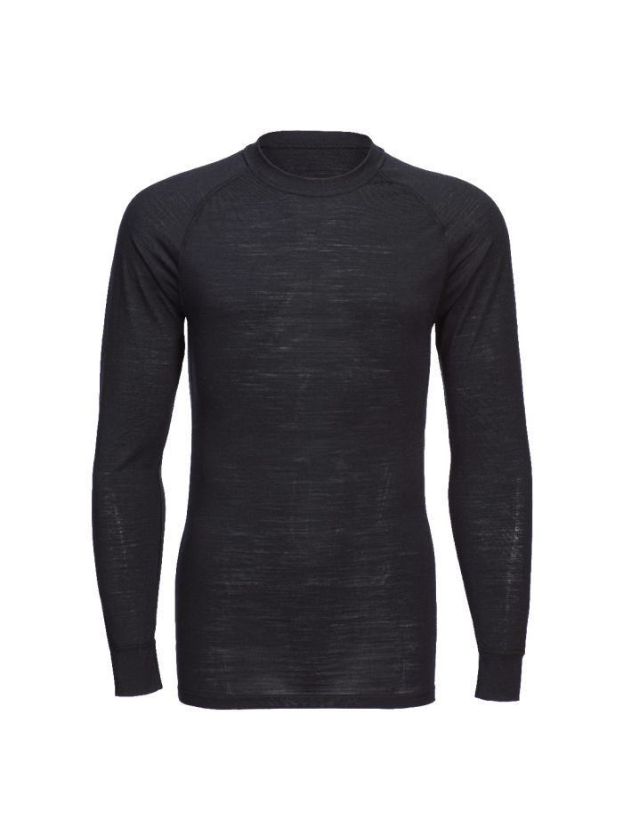 Merino Wool Crewneck Baselayer Top, L, R, Black