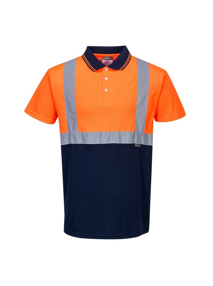 Hi-Vis Contrast Polo Shirt S/S , 4XL, R, Orange/Navy