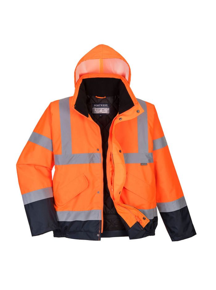 Hi-Vis Contrast Winter Bomber Jacket , L, R, Orange/Navy