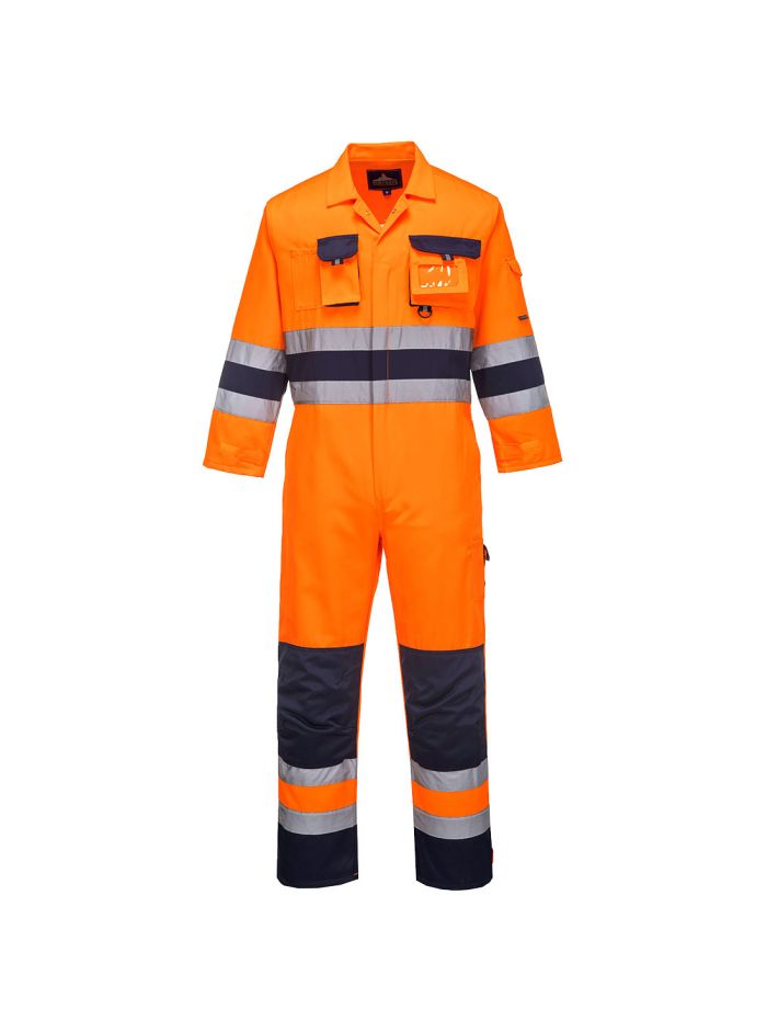 Nantes Hi-Vis Contrast Work Coverall, L, R, Orange/Navy