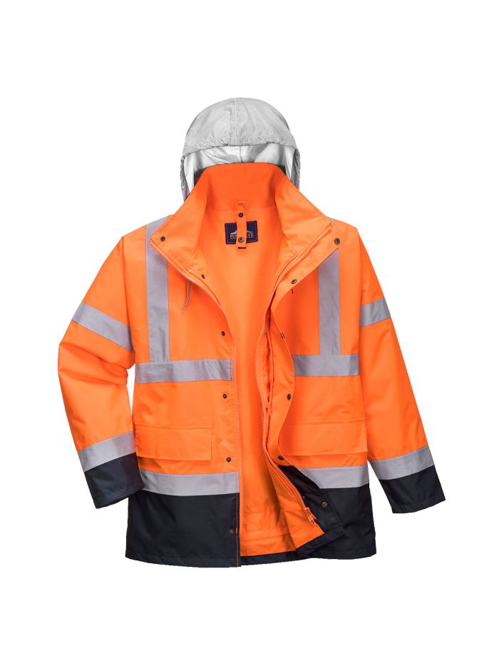 Hi-Vis 4-in-1 Contrast Traffic Jacket , L, R, Orange/Navy