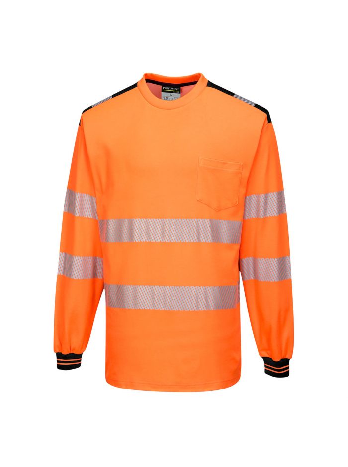 PW3 Hi-Vis Cotton Comfort T-Shirt L/S , 4XL, R, Orange/Black