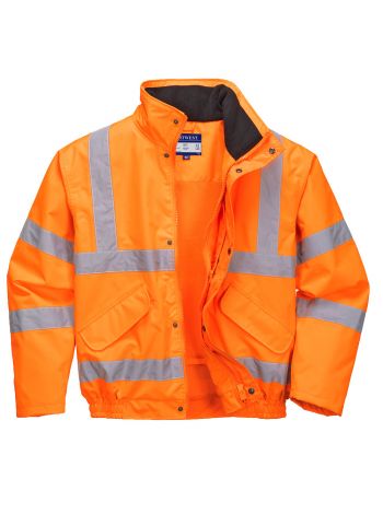 Hi-Vis Breathable Rain Bomber Jacket , L, R, Orange