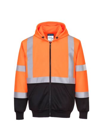 Hi-Vis Contrast Zipped Hoodie, 4XL, R, Orange/Black