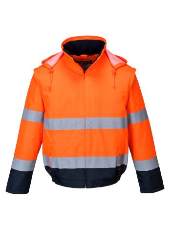 Hi-Vis 2-in-1 Contrast Essential Lite Bomber Jacket , L, R, Orange/Navy