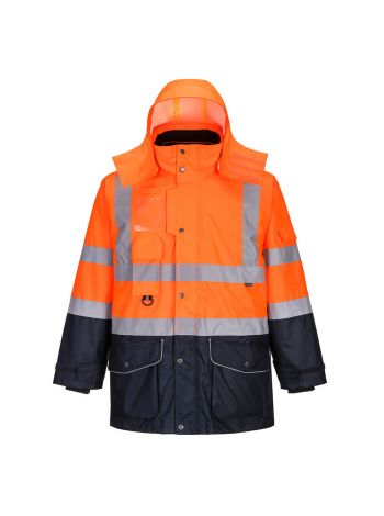 Hi-Vis Breathable 7-in-1 Contrast Traffic Jacket , 4XL, R, Orange/Navy