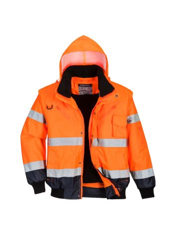 Hi-Vis 3-in-1 Contrast Bomber Jacket , 4XL, R, Orange/Navy